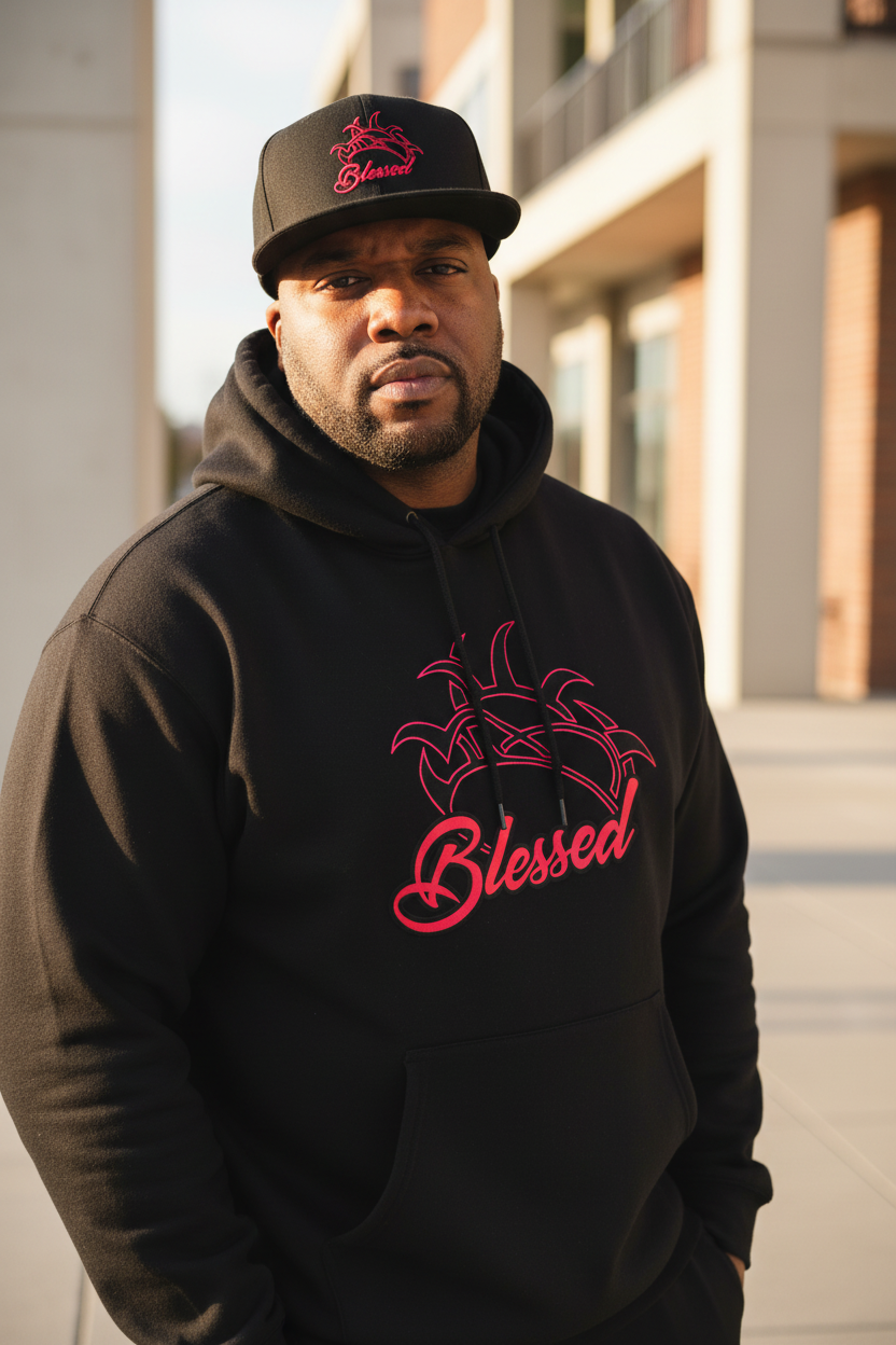 Blessed Black Hoodie with Black Hat