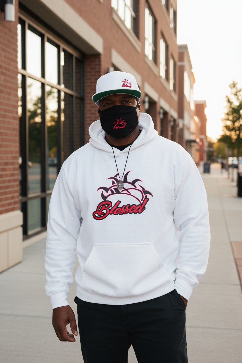 Blessed White Hoodie with White Hat